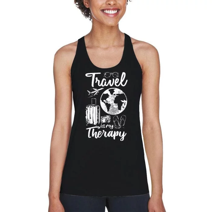 Traveling Camping Trip World Traveler Travel Is My Therapy Women's Racerback Tank