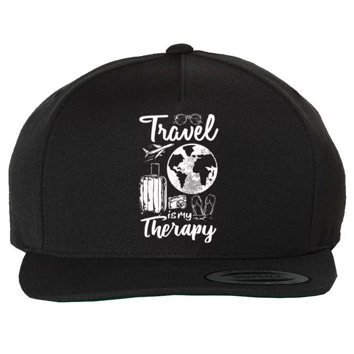 Traveling Camping Trip World Traveler Travel Is My Therapy Wool Snapback Cap