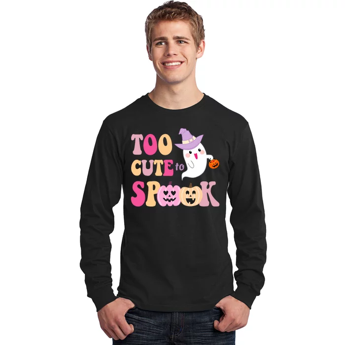 Too Cute To Spook Halloween Groovy Ghost Long Sleeve Shirt