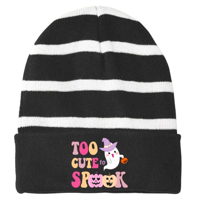 Too Cute To Spook Halloween Groovy Ghost Striped Beanie with Solid Band