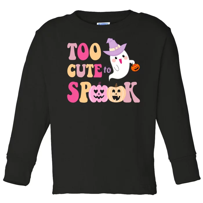 Too Cute To Spook Halloween Groovy Ghost Toddler Long Sleeve Shirt