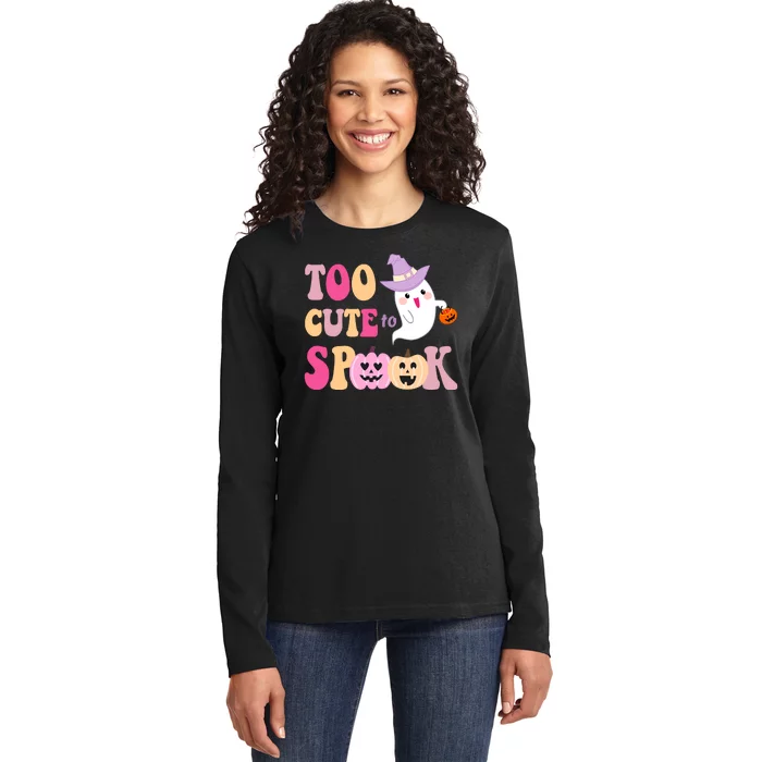 Too Cute To Spook Halloween Groovy Ghost Ladies Long Sleeve Shirt