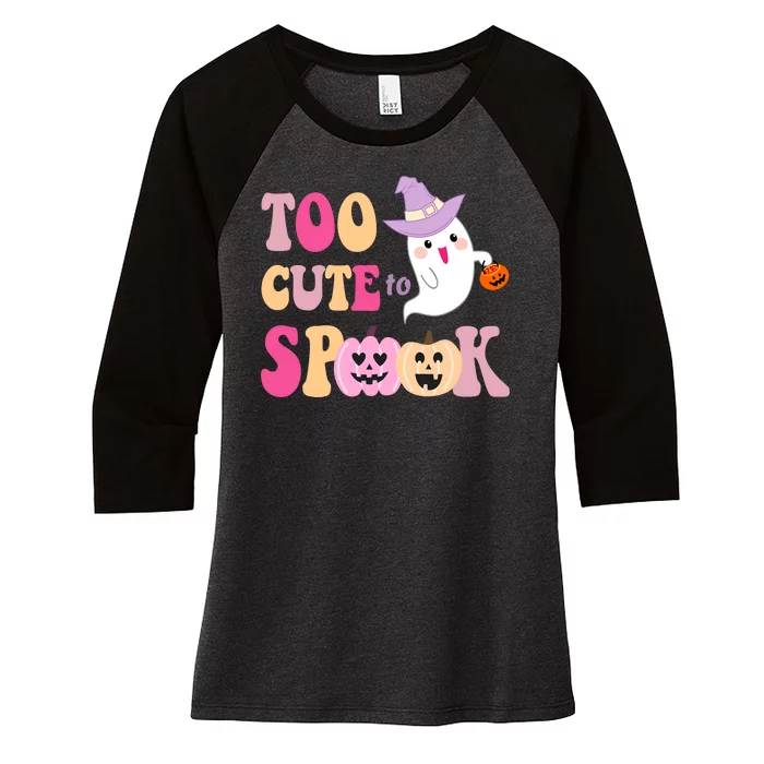 Too Cute To Spook Halloween Groovy Ghost Women's Tri-Blend 3/4-Sleeve Raglan Shirt