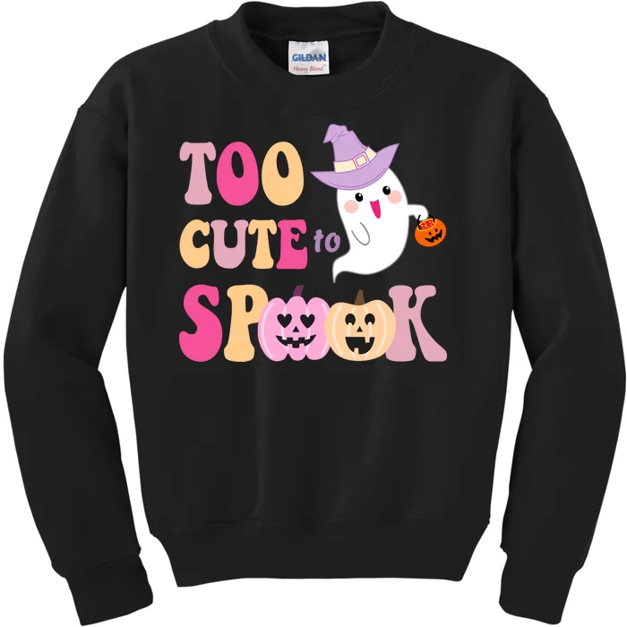 Too Cute To Spook Halloween Groovy Ghost Kids Sweatshirt