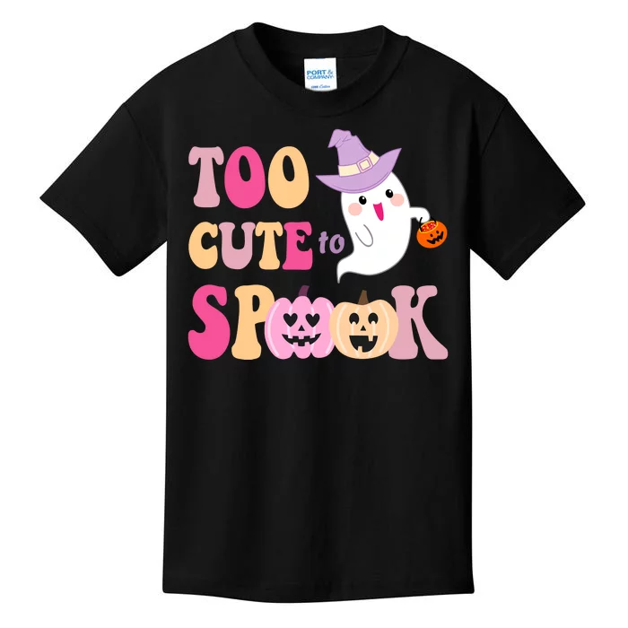 Too Cute To Spook Halloween Groovy Ghost Kids T-Shirt