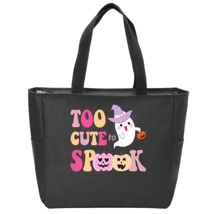 Too Cute To Spook Halloween Groovy Ghost Zip Tote Bag