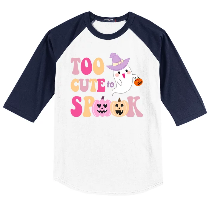 Too Cute To Spook Halloween Groovy Ghost Baseball Sleeve Shirt