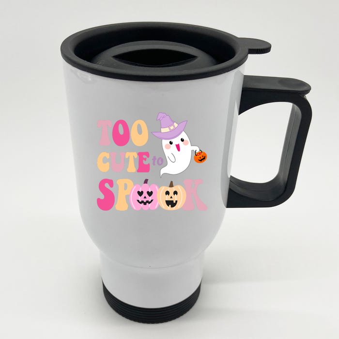 Too Cute To Spook Halloween Groovy Ghost Front & Back Stainless Steel Travel Mug