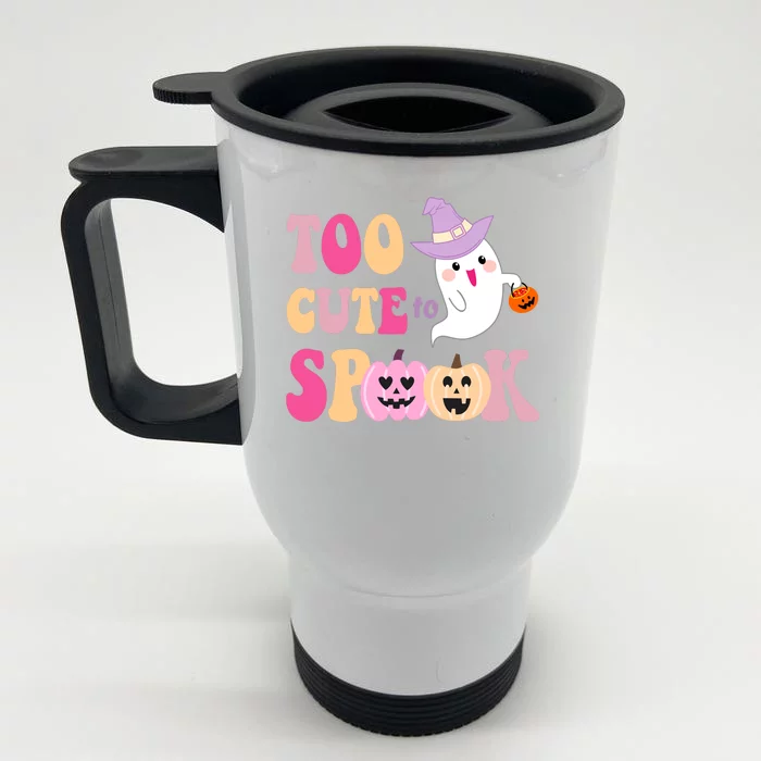 Too Cute To Spook Halloween Groovy Ghost Front & Back Stainless Steel Travel Mug