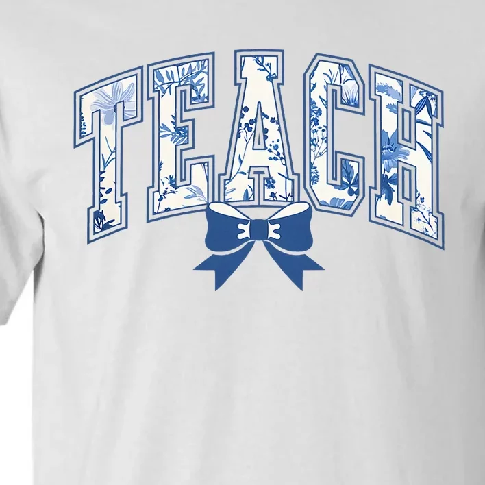 Teacher Coquette Toile Blue Bow Floral Tall T-Shirt