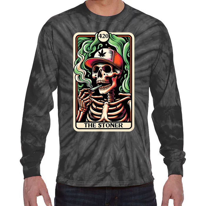 Tarot Card The Stoner Weed Lover Skeleton Cannabis 420 Tie-Dye Long Sleeve Shirt