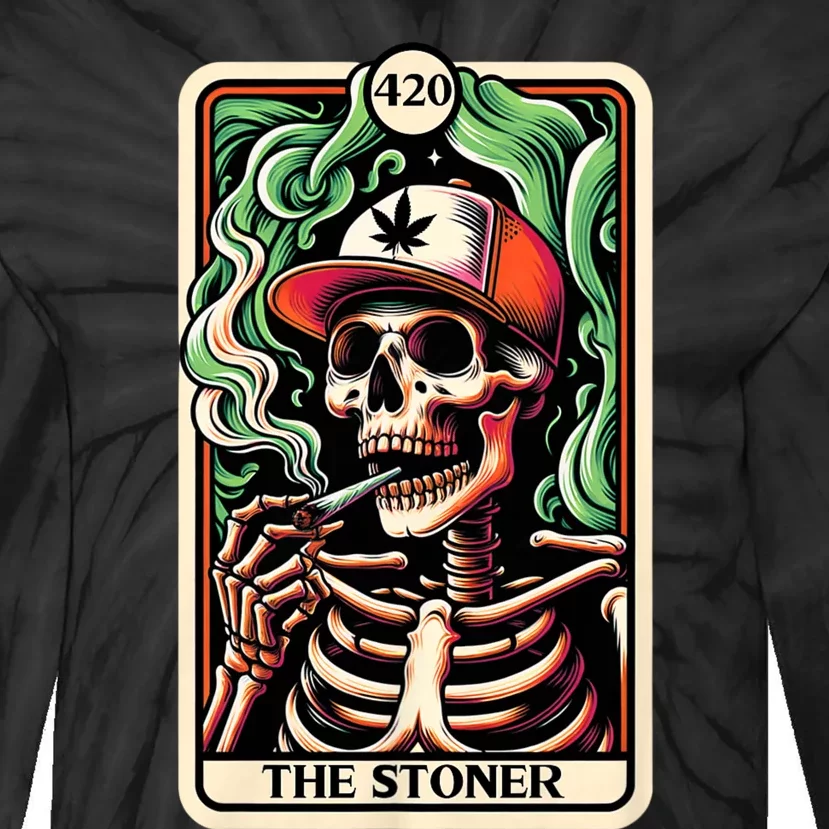 Tarot Card The Stoner Weed Lover Skeleton Cannabis 420 Tie-Dye Long Sleeve Shirt