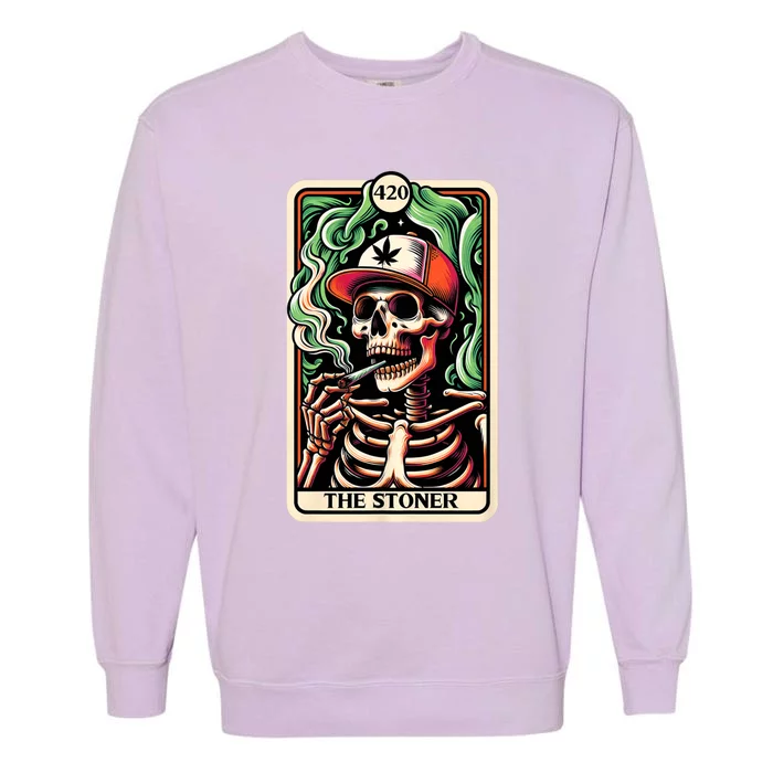 Tarot Card The Stoner Weed Lover Skeleton Cannabis 420 Garment-Dyed Sweatshirt