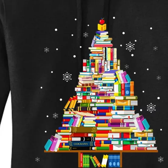 Teacher Christmas Tree Made Of Books Funny Book Lover Xmas Women's Pullover Hoodie