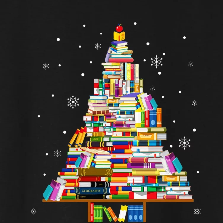 Teacher Christmas Tree Made Of Books Funny Book Lover Xmas Women's Crop Top Tee