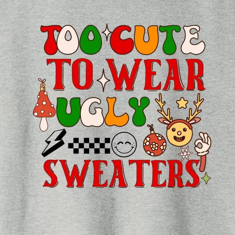 Too Cute To Wear Ugly Christmas Sweaters Women's Crop Top Tee