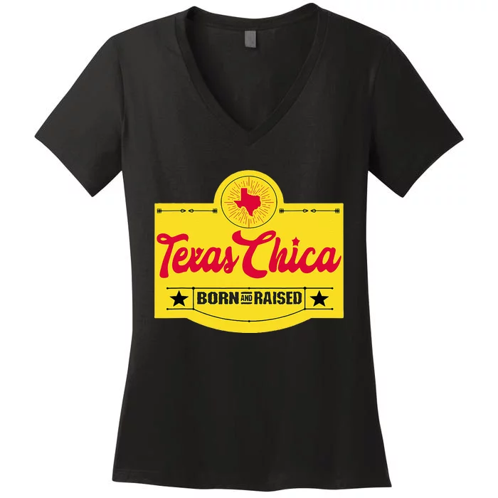 Texas Chica Texas Born & Raised Chick Womens Parody Women's V-Neck T-Shirt