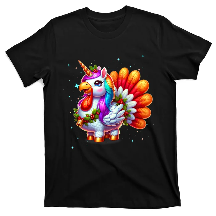 Thanksgiving Cute Unicorn Turkey For Girls Kids T-Shirt