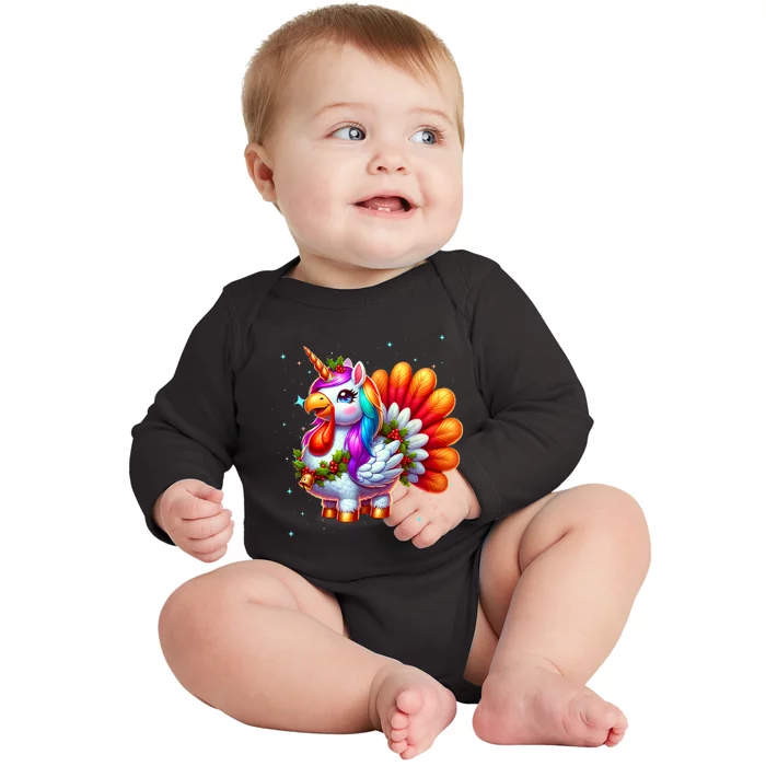 Thanksgiving Cute Unicorn Turkey For Girls Kids Baby Long Sleeve Bodysuit