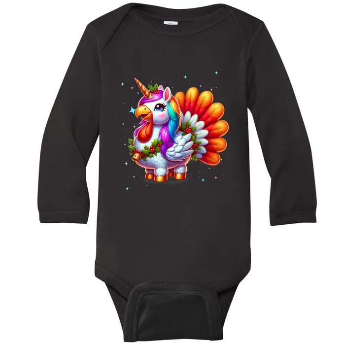 Thanksgiving Cute Unicorn Turkey For Girls Kids Baby Long Sleeve Bodysuit