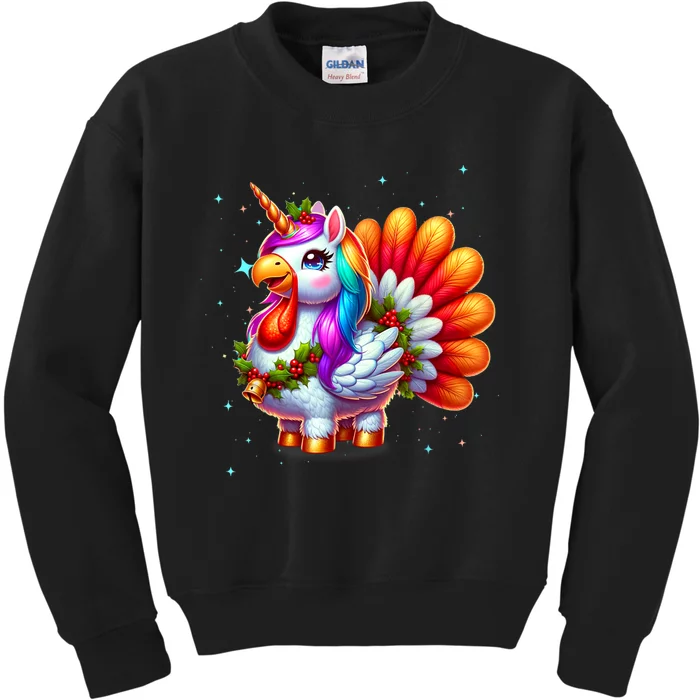 Thanksgiving Cute Unicorn Turkey For Girls Kids Kids Sweatshirt