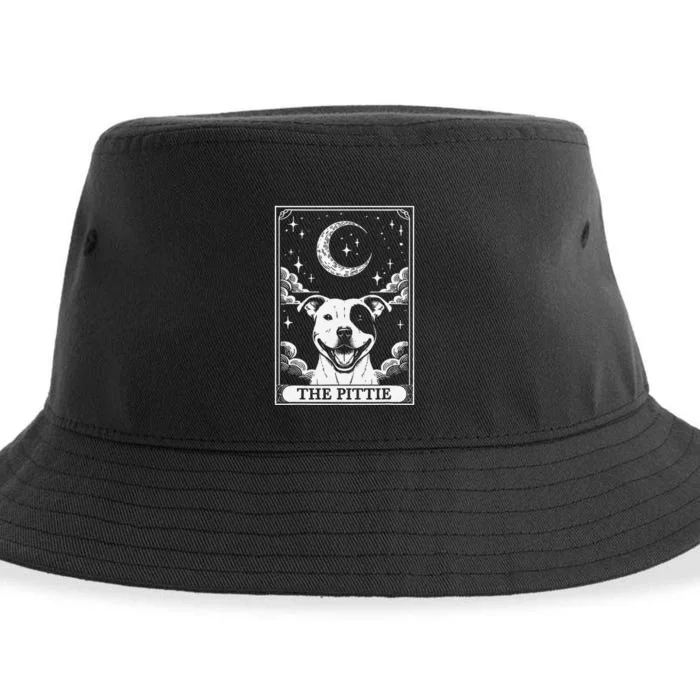 Tarot Card Vintage Crescent Moon Pit Bull Dog Pittie Mom Sustainable Bucket Hat