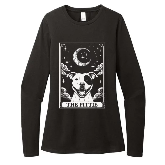 Tarot Card Vintage Crescent Moon Pit Bull Dog Pittie Mom Womens CVC Long Sleeve Shirt