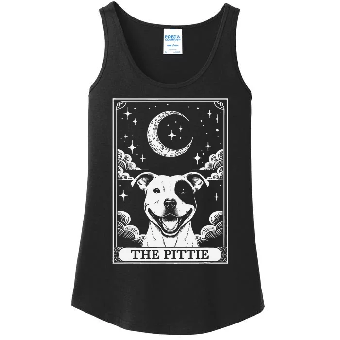 Tarot Card Vintage Crescent Moon Pit Bull Dog Pittie Mom Ladies Essential Tank