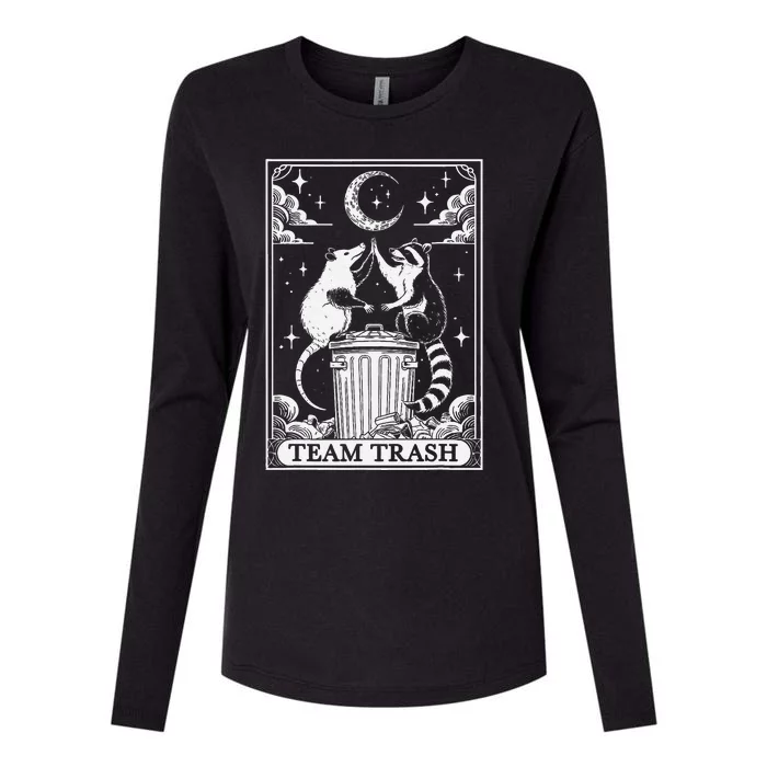 Tarot Card Vintage Team Trash Crescent Moon Opossum Raccoon Womens Cotton Relaxed Long Sleeve T-Shirt