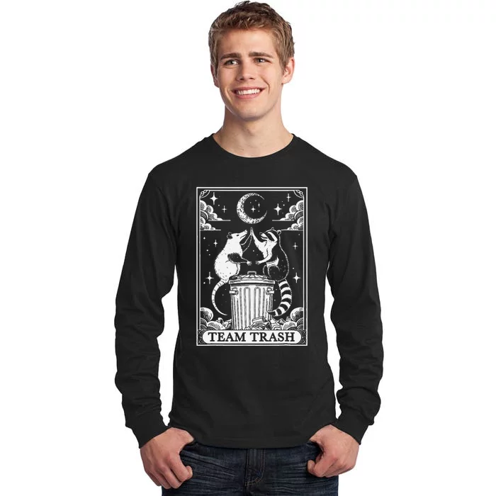 Tarot Card Vintage Team Trash Crescent Moon Opossum Raccoon Tall Long Sleeve T-Shirt