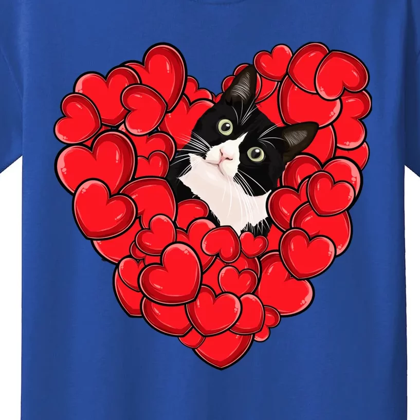 Tuxedo Cat Valentines Day Kitten Lovers Kitty Valentine Cat Cool Gift Kids T-Shirt