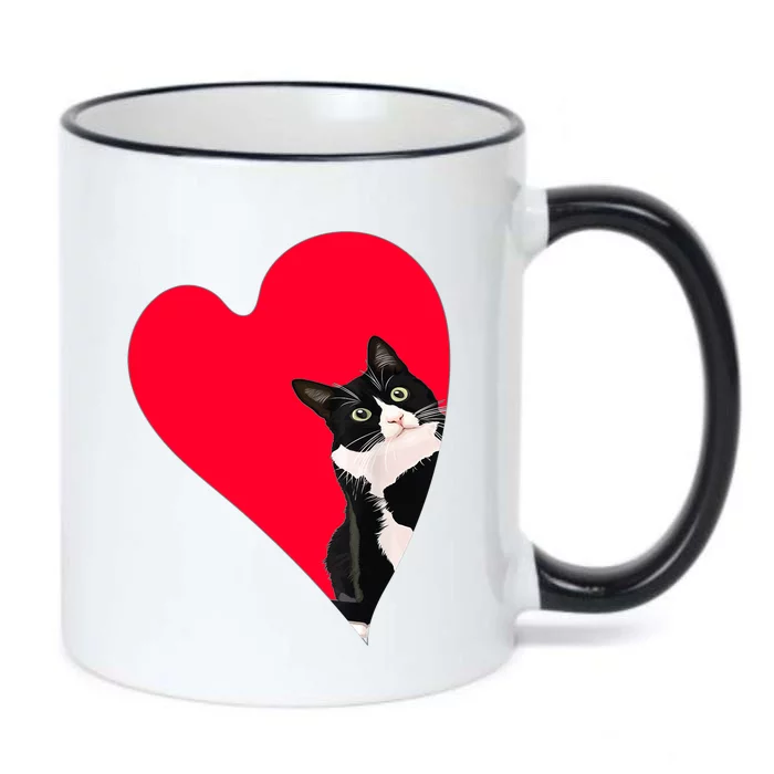 Tuxedo Cat Valentine Heart For Kitten And Animal Lovers TShirt Black Color Changing Mug