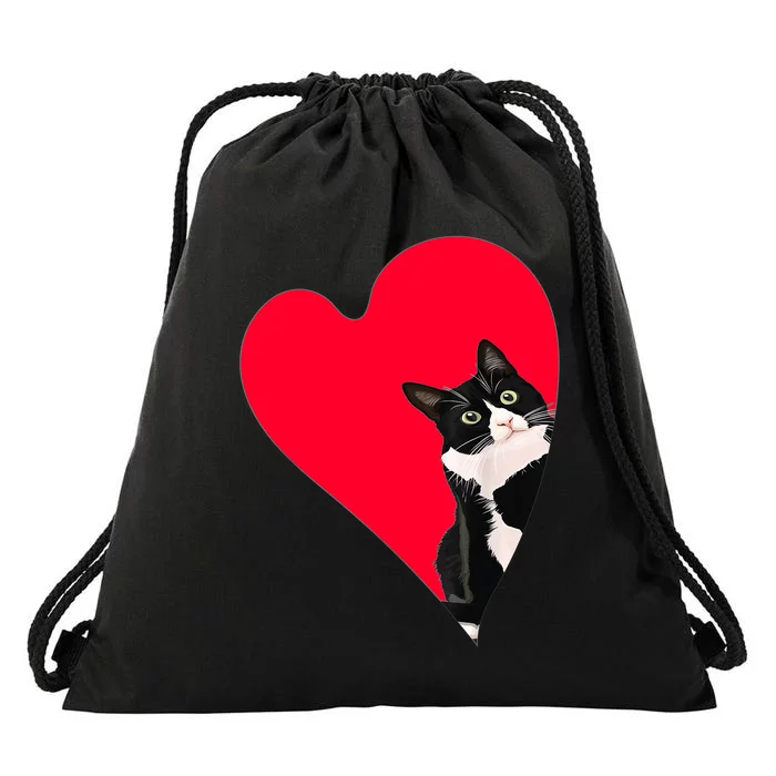 Tuxedo Cat Valentine Heart For Kitten And Animal Lovers TShirt Drawstring Bag