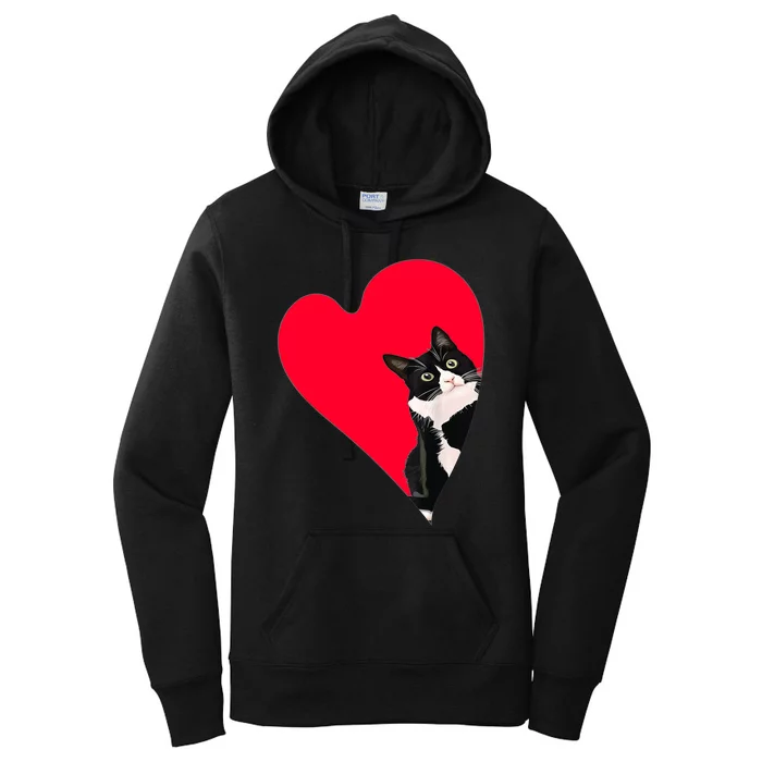 Tuxedo Cat Valentine Heart For Kitten And Animal Lovers TShirt Women's Pullover Hoodie