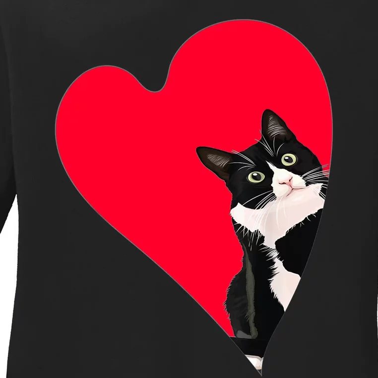 Tuxedo Cat Valentine Heart For Kitten And Animal Lovers TShirt Ladies Long Sleeve Shirt