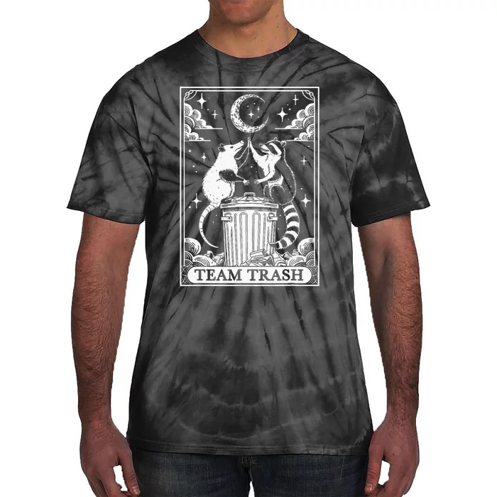 Tarot Card Vintage Team Trash Crescent Moon Opossum Raccoon Tie-Dye T-Shirt