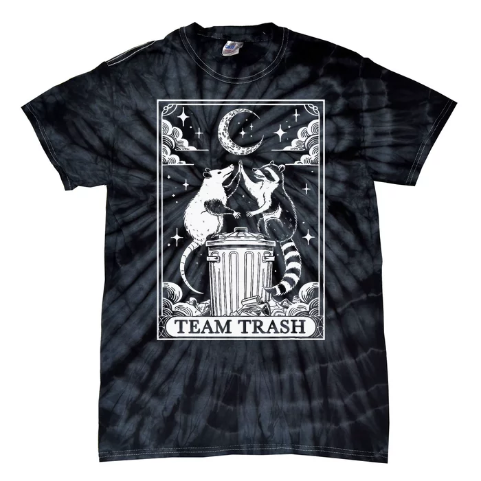 Tarot Card Vintage Team Trash Crescent Moon Opossum Raccoon Tie-Dye T-Shirt