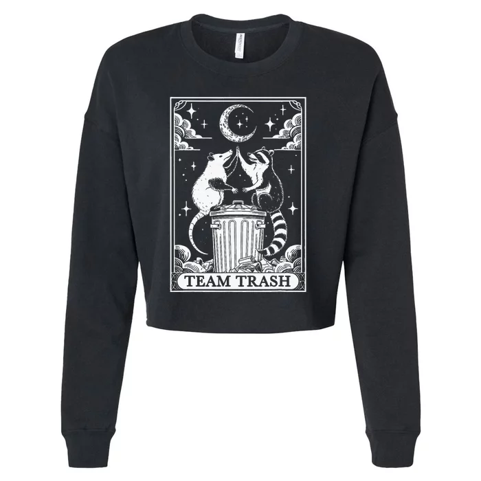 Tarot Card Vintage Team Trash Crescent Moon Opossum Raccoon Cropped Pullover Crew