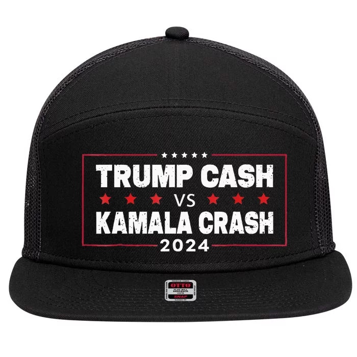 Trump Cash Vs Kamala Crash 7 Panel Mesh Trucker Snapback Hat