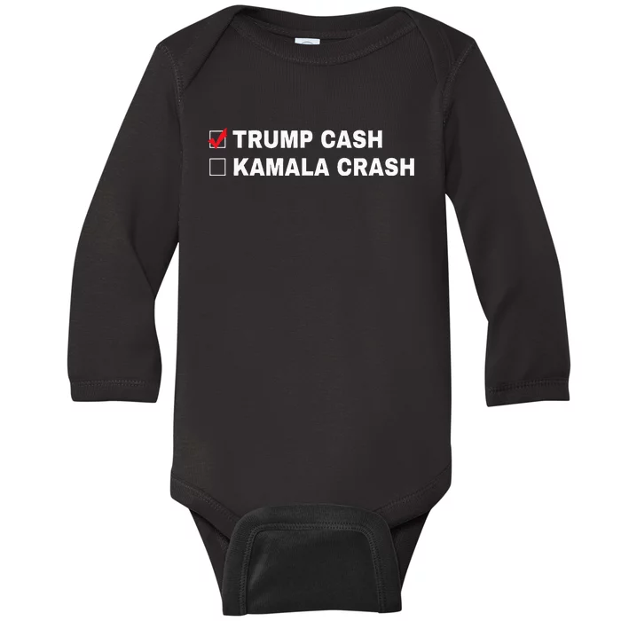 Trump Cash Vs Kamala Crash Funny Voting Humor Baby Long Sleeve Bodysuit