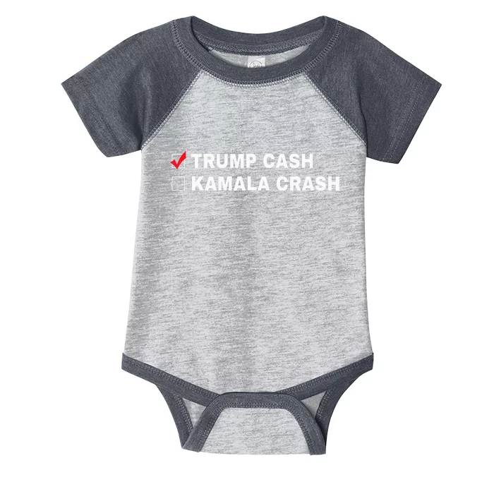 Trump Cash Vs Kamala Crash Funny Voting Infant Baby Jersey Bodysuit