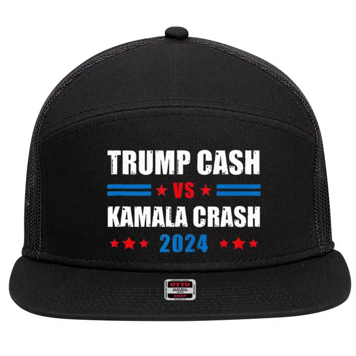 Trump Cash Vs Kamala Crash 7 Panel Mesh Trucker Snapback Hat