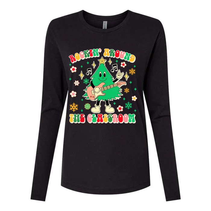 Teacher Christmas Vibes Rockin Around The Classroom Xmas Gift Womens Cotton Relaxed Long Sleeve T-Shirt