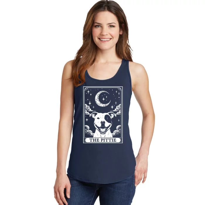 Tarot Card Vintage Crescent Moon Pit Bull Dog Pittie Mom Ladies Essential Tank