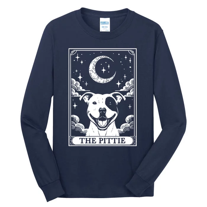 Tarot Card Vintage Crescent Moon Pit Bull Dog Pittie Mom Tall Long Sleeve T-Shirt