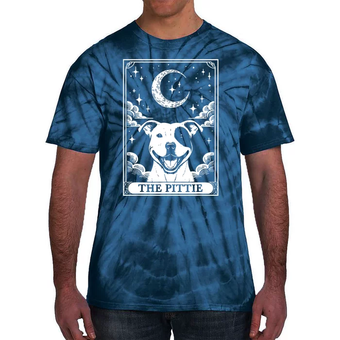 Tarot Card Vintage Crescent Moon Pit Bull Dog Pittie Mom Tie-Dye T-Shirt