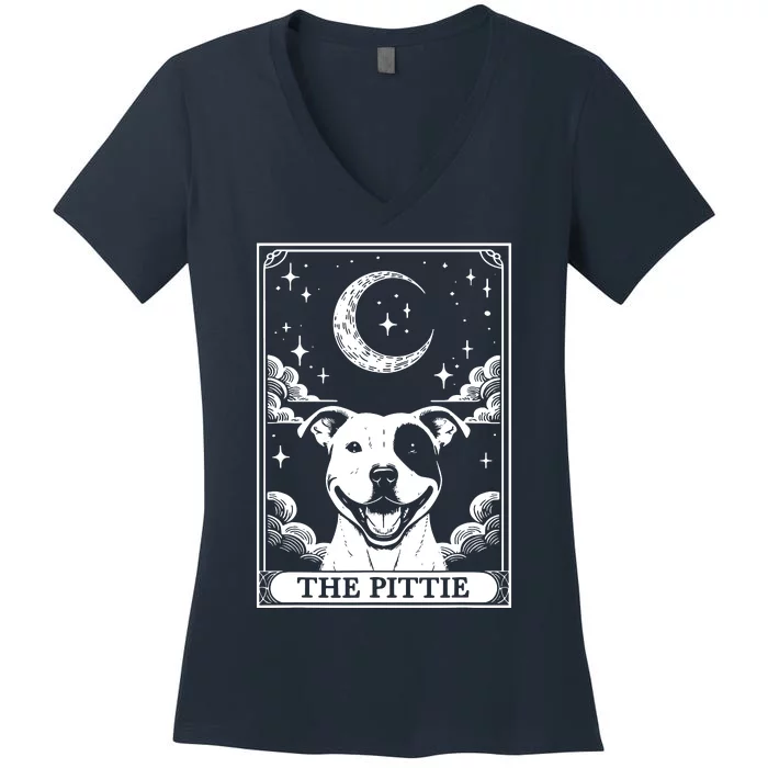 Tarot Card Vintage Crescent Moon Pit Bull Dog Pittie Mom Women's V-Neck T-Shirt