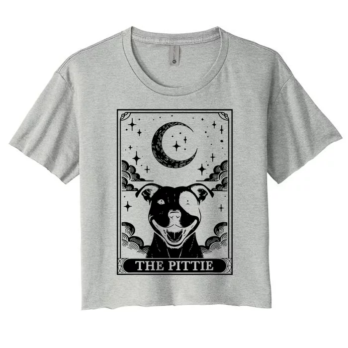 Tarot Card Vintage Crescent Moon Pit Bull Dog Pittie Mom Women's Crop Top Tee