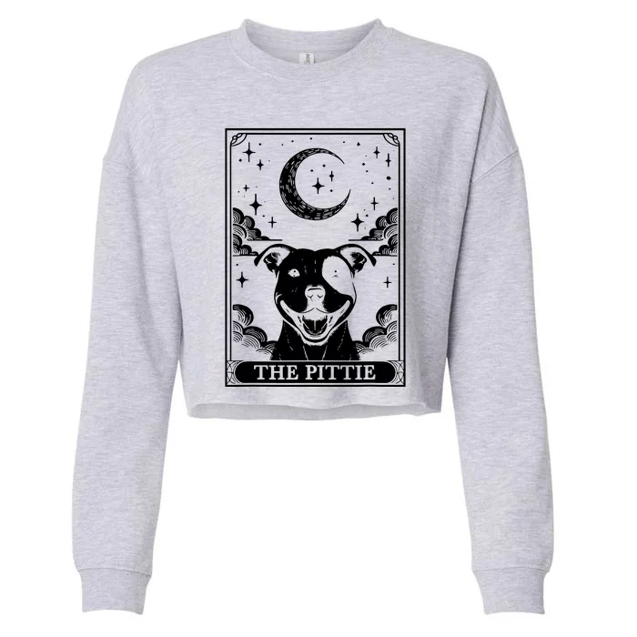 Tarot Card Vintage Crescent Moon Pit Bull Dog Pittie Mom Cropped Pullover Crew