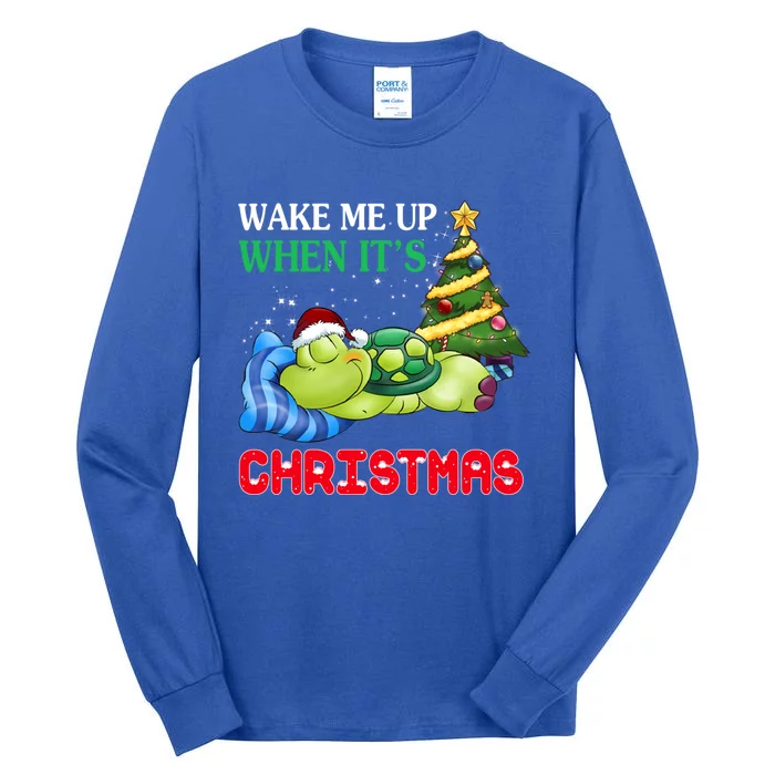 Turtle Christmas Wake Me Up When ItS Christmas Turtle Lover Gift Tall Long Sleeve T-Shirt